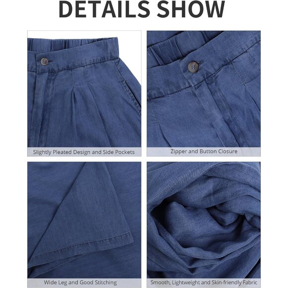 Wide Leg Pants Women Tencel High Waisted Palazzo Summer Beach Flowy - Picture 6 of 7